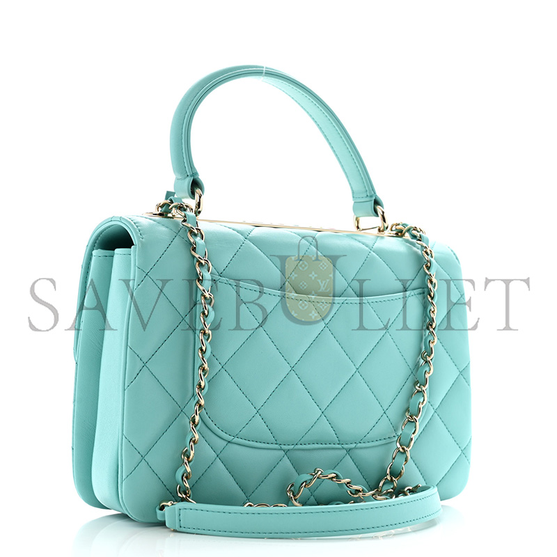 Ch**el lambskin quilted small trendy cc dual handle flap bag blue (25*17*9cm)
